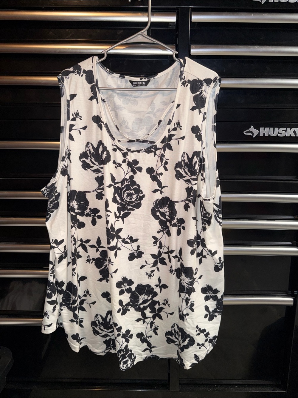 BloomChic White Tank Top with Black Floral Print